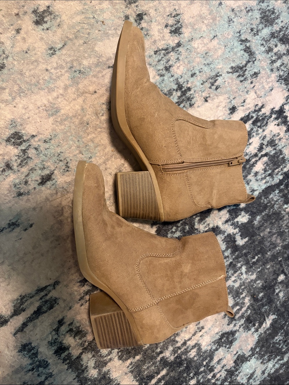 Old Navy Tan Suede Stacked Heel Ankle Booties